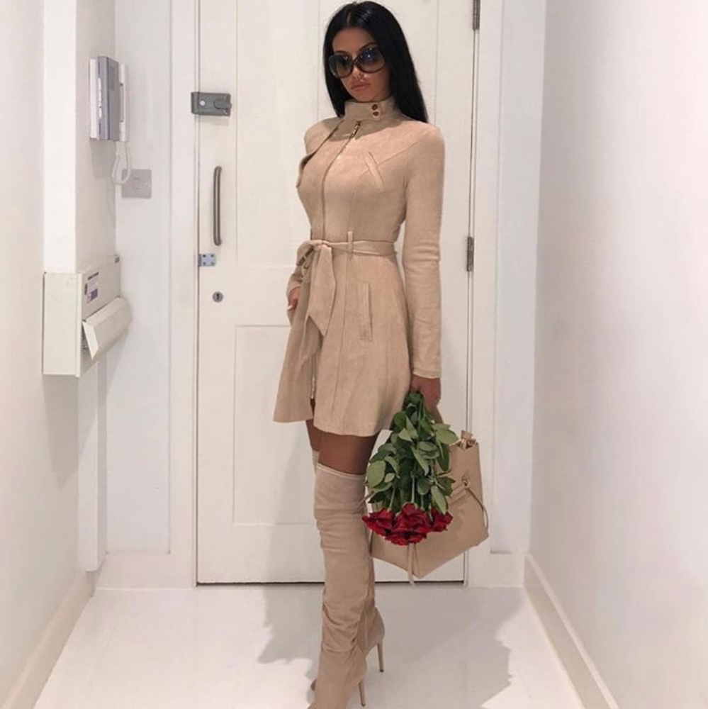 Suede belted dress